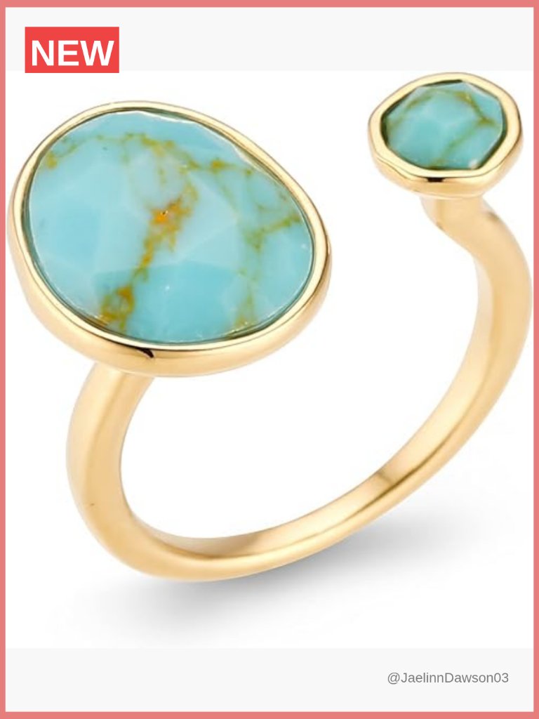 Statement Ring With Simulated Turquoise - Hypoallergenic Gold-Plated Ring